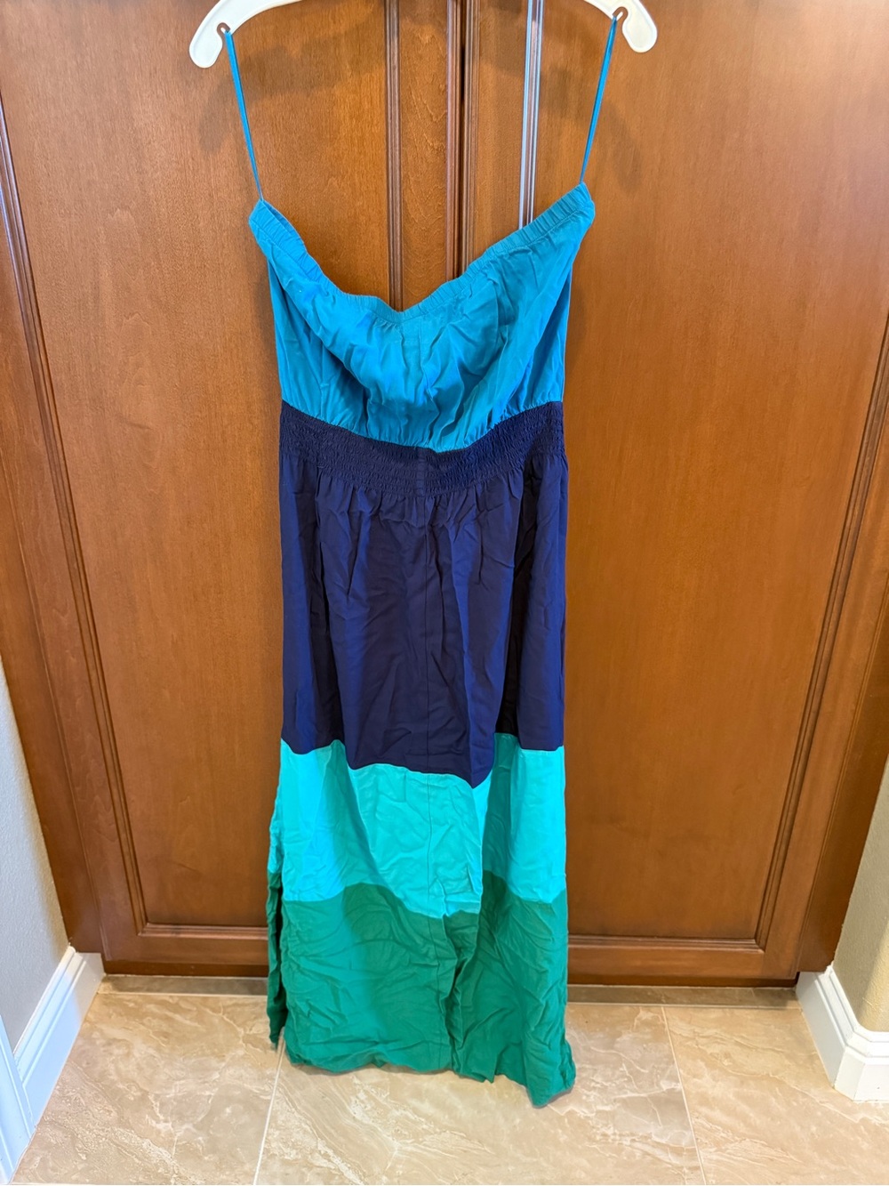 Colorblock Maxi One-Piece Dress in Teal, Navy & Green